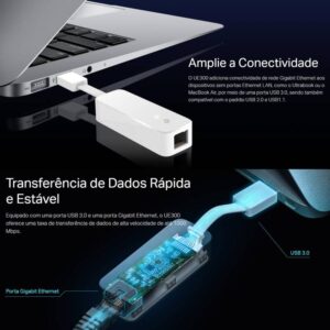 Adaptador de Rede USB 3.0 para Rede 10/100/1000 Mbps Plug and Play TP-Link - UE300
