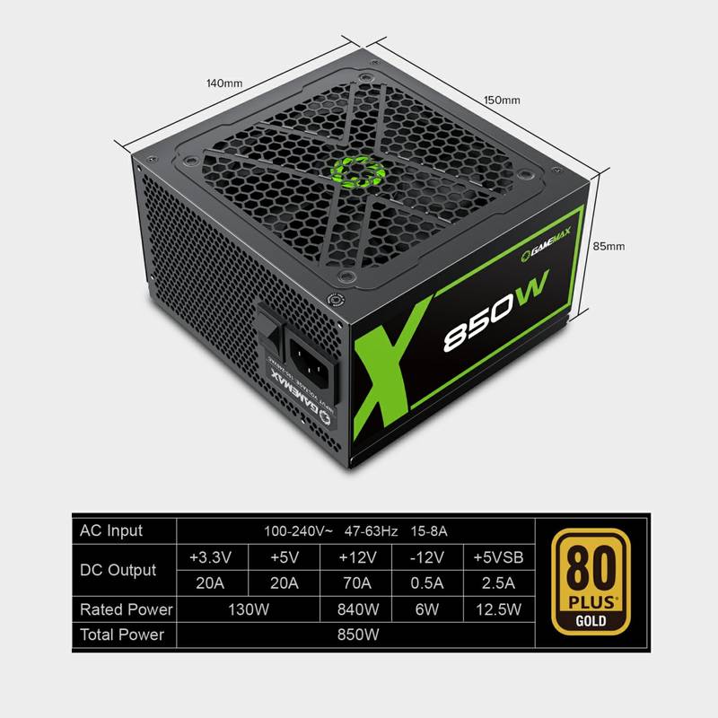 Fonte ATX 850W Gamer Full Modular GX850 Real 80 Plus Gold PFC Ativo Preta Gamemax - Imagem 5
