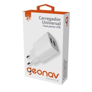 Carregador de Parede Universal Bivolt com 2 Saídas USB 2,1 10W Branco Geonav - ESACW2